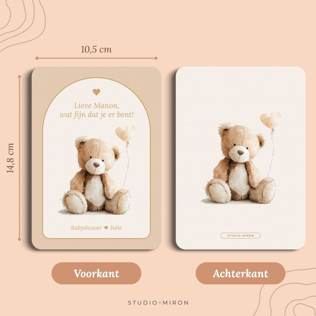 Babyshower decoratie Welkomstposter en Naamkaart in Boho Beige Zand stijl, formaat voorkant en achterkant – Studio Miron