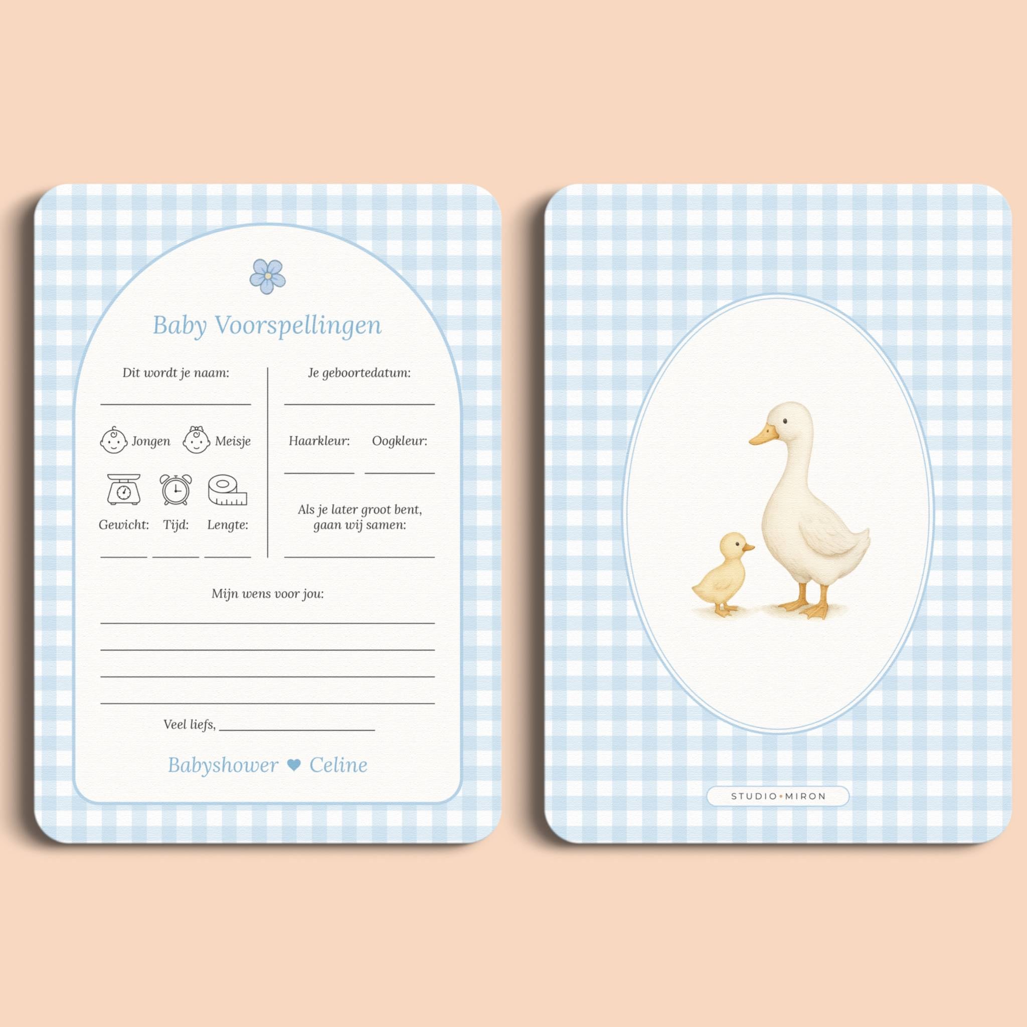 Babyforudsigelser – Ginghamblå med gås