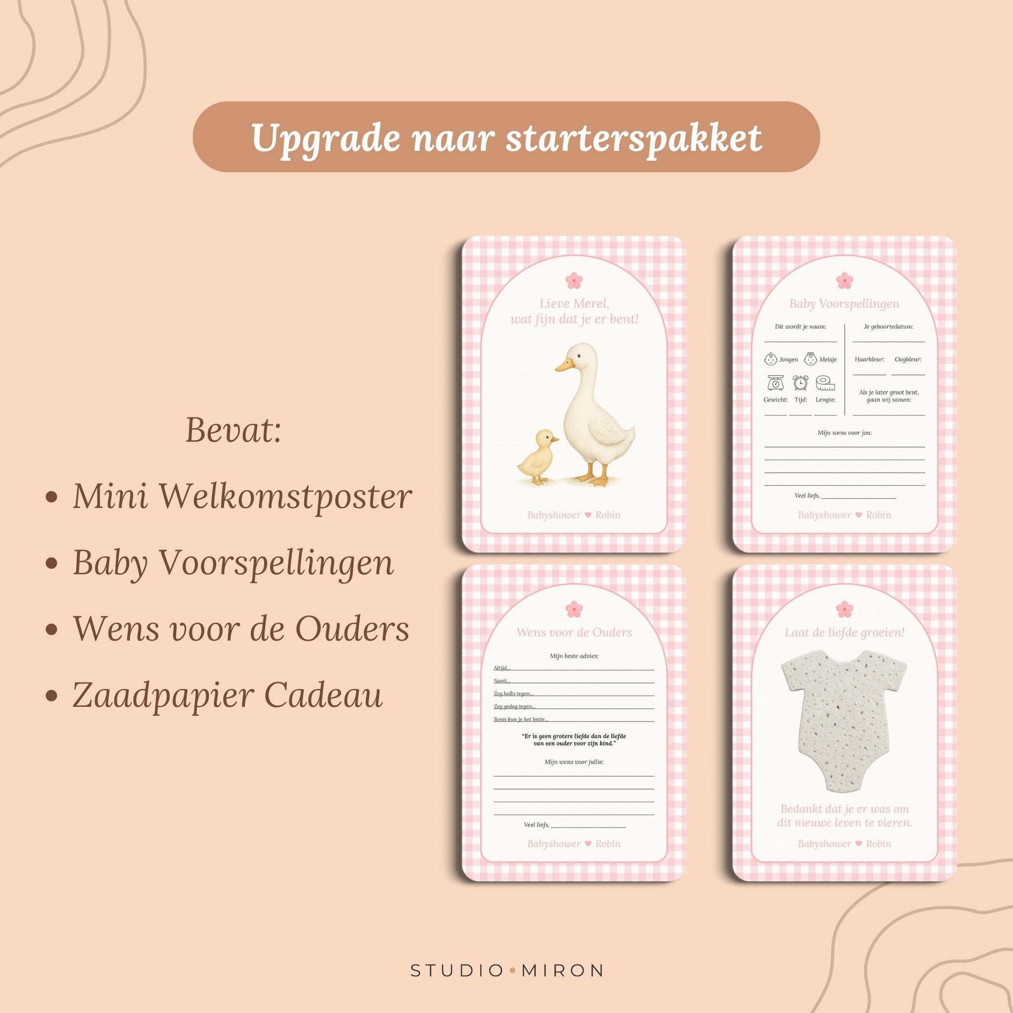 Zaadpapier Rompertje Cadeau | Gingham Roze