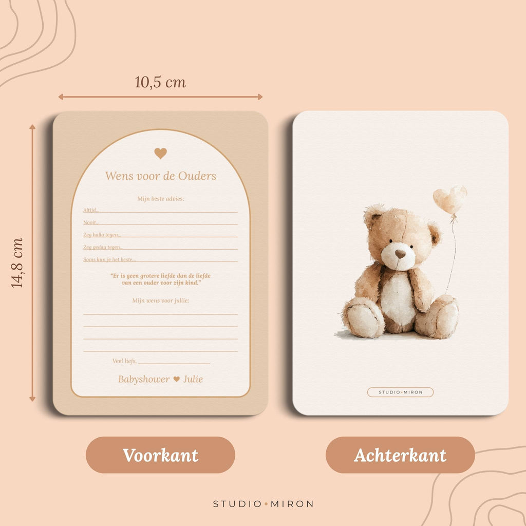 Babyshower invulkaarten Wens voor de Ouders in Boho Beige Zand stijl, formaat voorkant en achterkant – Studio Miron