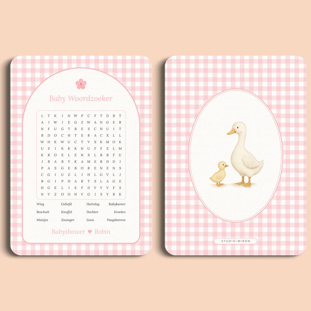 Baby Woordzoeker | Gingham Roze