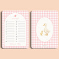 Babyshower spelletjes namenrace gingham roze voor en achter Studio Miron